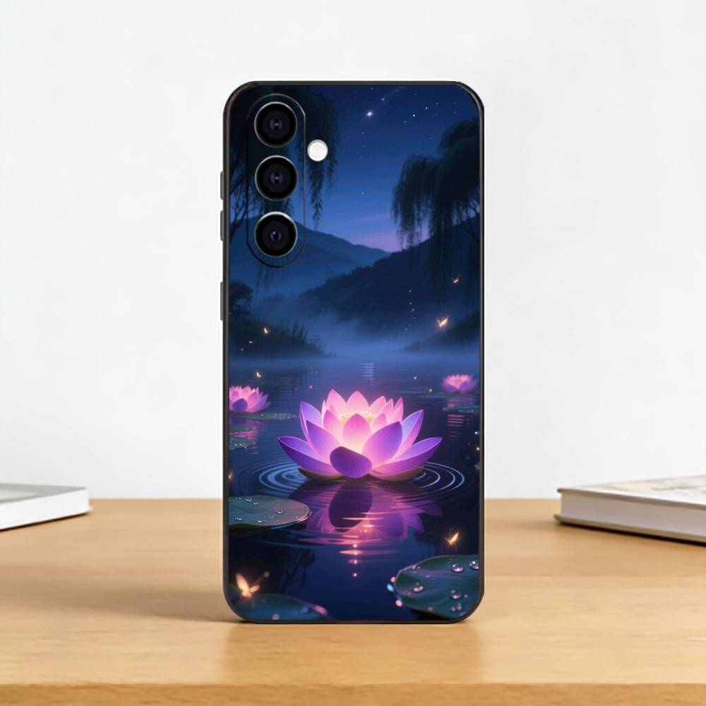 Сияющий Цветок Лотоса Чехол для Телефона Черный Силикон Мягкий Для Samsung Galaxy A73,A72,A71,A70,A53,A52,A51