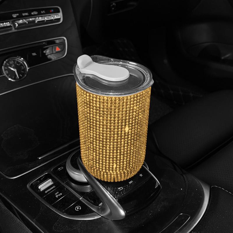 Автомобильная хрустальная кружка для напитков из нержавеющей стали с крышкой, соломенная бутылка для воды с блестками и бриллиантами, автомобильная кофейная кружка