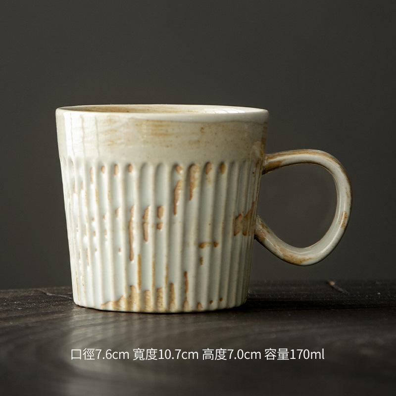 Coarse Pottery Coffee Cup Hand-Punched Retro Kiln-Changed Wooden Handle Mug Japanese Handmade Personalized Couple Pair Cup Household Water Cup