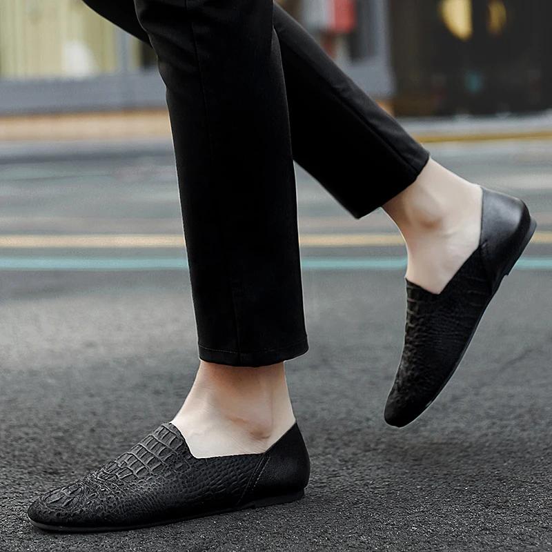 Модные мужские туфли-лоферы из натуральной кожи класса люкс, модные повседневные туфли без застежек, легкие, удобные, изготовленные на заказ туфли из крокодиловой кожи