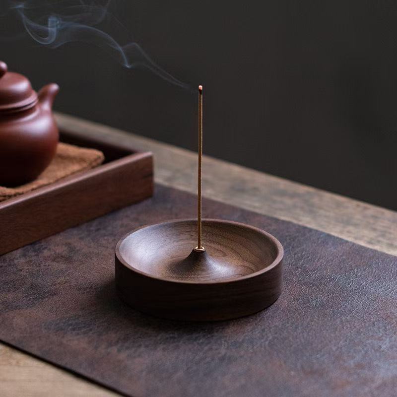 Solid Wood Incense Holder - Handcrafted Circular Incense Burner for Tea Ceremony, Agarwood Tray Stand & Incense Base