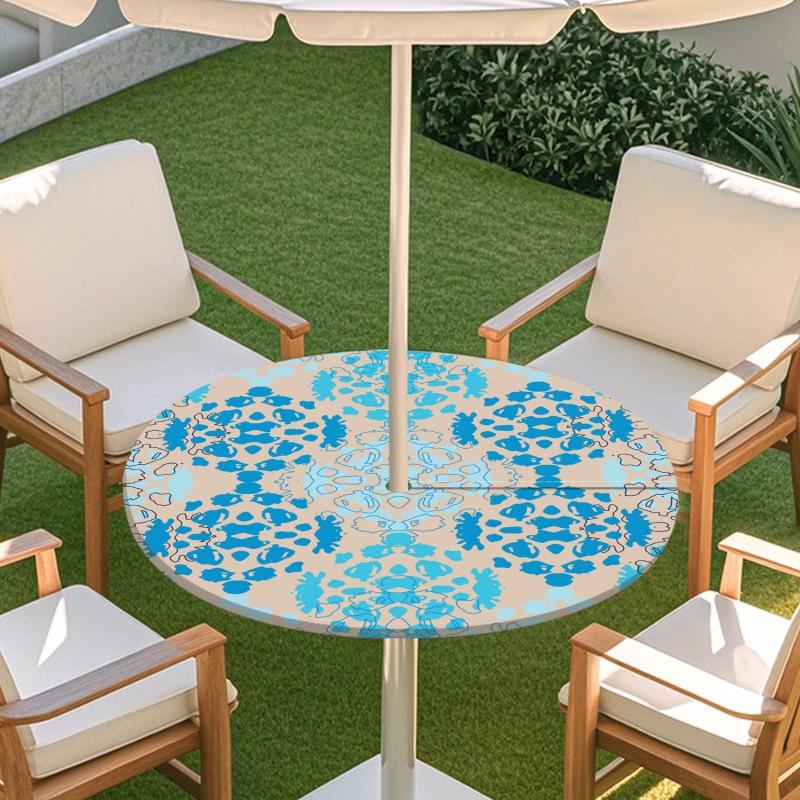 Outdoor Round Table Cover With Geometric Waterproof Elastic Edge Patio Garden Dining