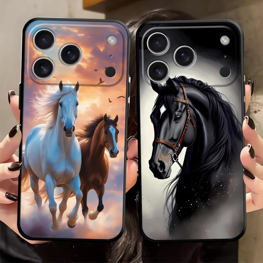 Черный мягкий чехол для телефона с рисунком животного (лошадь) для iPhone 13 12 11 17 Pro Max 17Air XS Max XR 15 16 14 Plus 7 8
