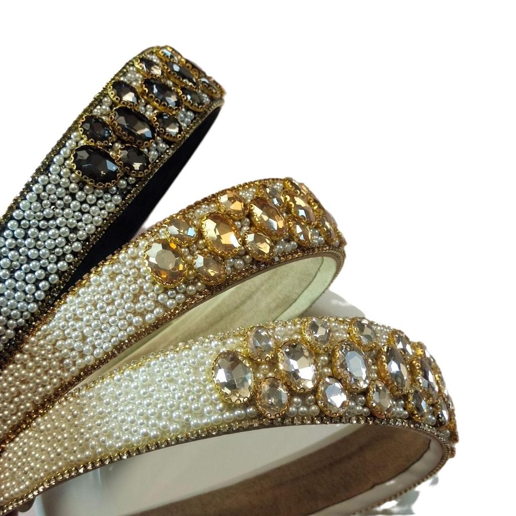 High-End Rhinestone Pearl Wide Headband – Versatile Korean Style for Women