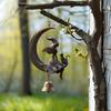 Witch Black Cat Moon Wind Chime Halloween Hanging Wind Bell Ornament with Moon And Cat for Outside Patio Lawn Yard Pathway Garden Porch Decor