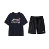 Li-Ning Футболка с круглым вырезом и коротким рукавом с логотипом, расписанным вручную, шорты в стиле американского винтажа, повседневный спортивный костюм AHSU745-1+AKSV843-1