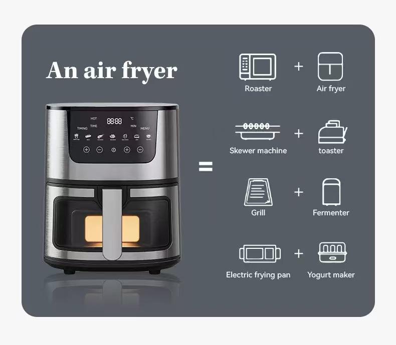 Cross-Border 7L Air Fryer: Oil-Free, Low-Fat, Touchscreen, All-in-One Oven with Visible Window.