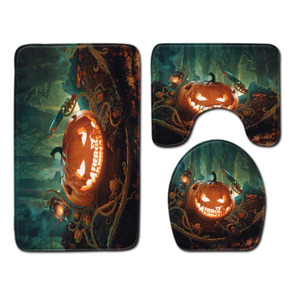 Halloween Shower Curtain Floor Mat Combination Four-Piece Set Kitchen Absorbent Non-Slip Carpet Bedroom Door Mat
