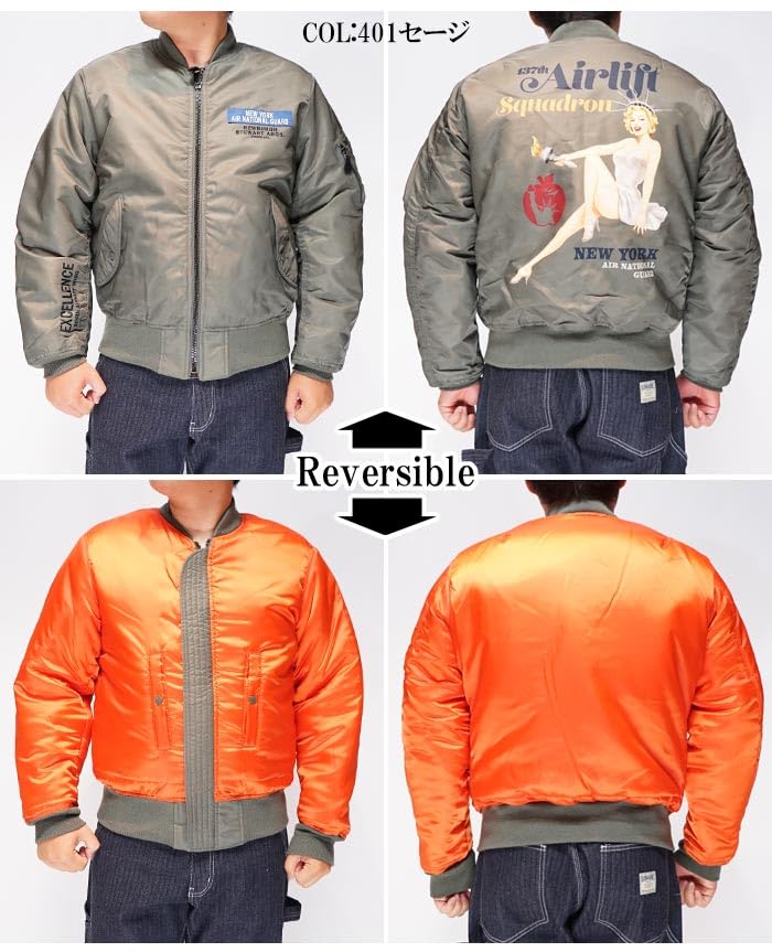 AVIREX Reversible Girl Flight Size 10 Size Men's MA-1 Pin-Up Jacket, Black, M, 783-3252055