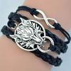 Unisex Men Women Fashion Handmade Wolf Head Adjustable Multilayer Weaved Bracelet Gift