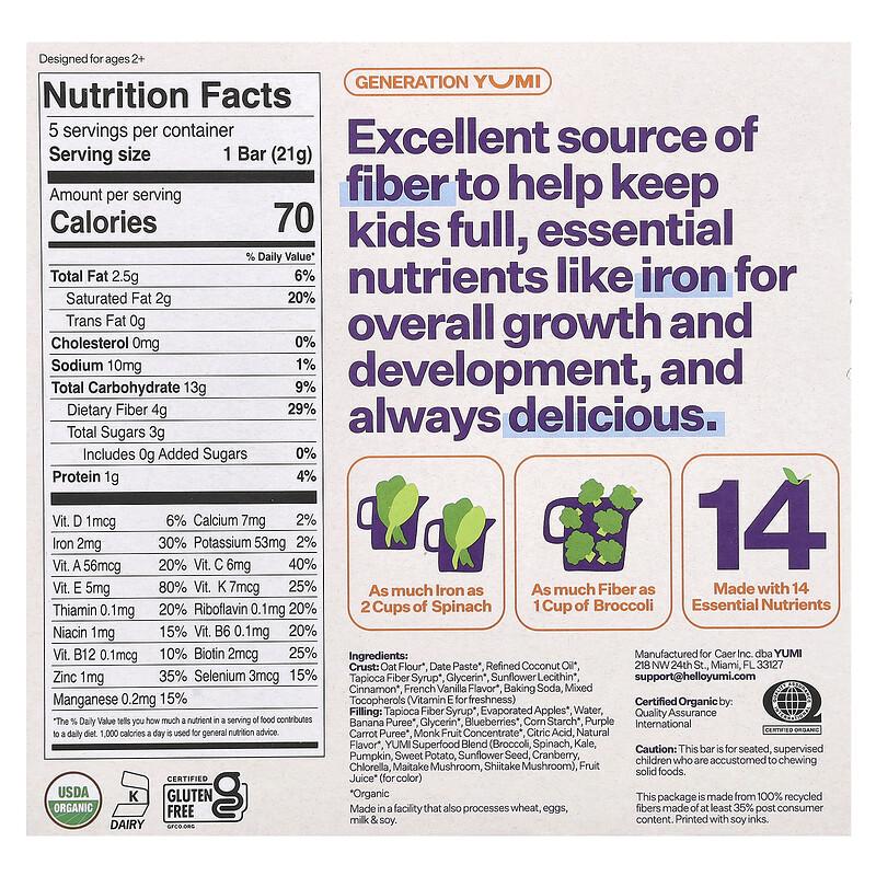 Organic Bar, Toddler, Blueberry & Purple Carrot, 5 Bars, 0.74 oz (21 g) Each