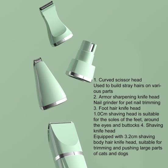 1 Set Cat Hair Trimmer Quiet Cordless Handheld Dog Shaver Clipper USB Charging 4-in-1 Electric Pet Grooming Kit with 4 Blade for Long Hair Pets