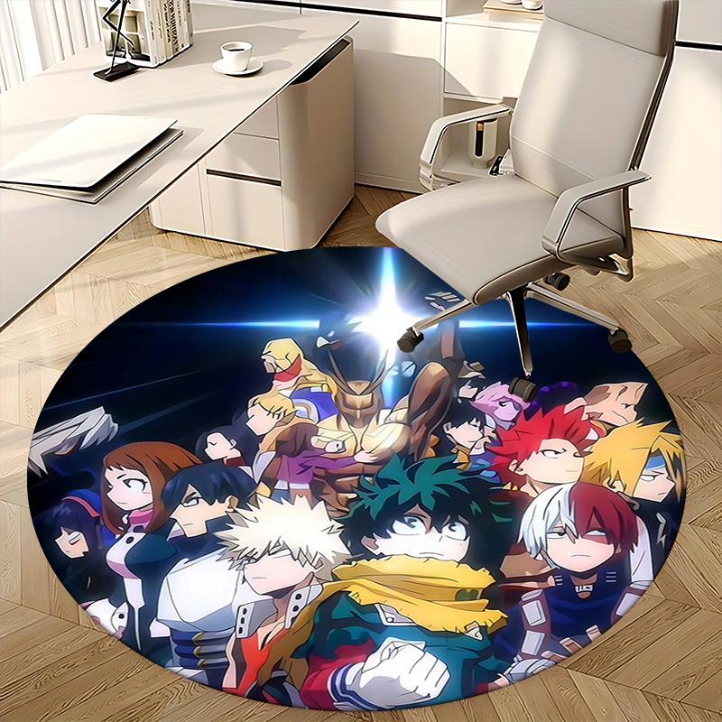 1 шт. Круглый ковер с персонажами My Hero Academia - Коврик под стул с аниме-дизайном, Подарок для офиса, Сезонный декор, Подходит для дома, Гостиной