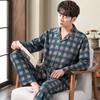 Spring and Autumn Men Long Sleeve Thin Pajamas Pure Cotton Leisure Youth Home Wear Set Large Size Trousers Two-piece Set