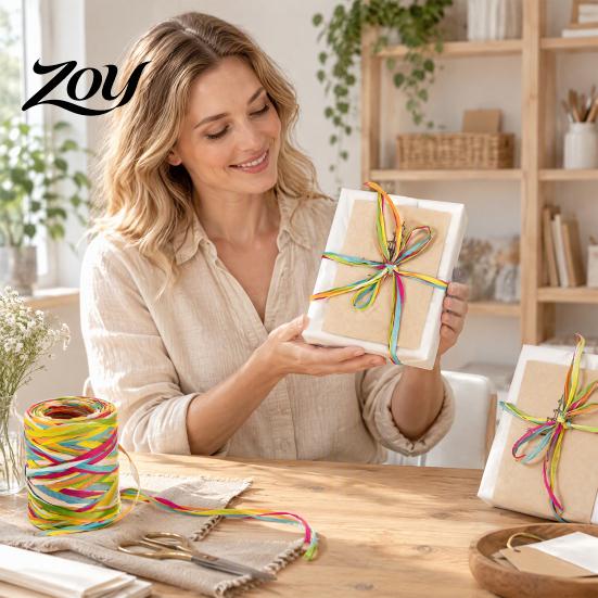 Biodegradable Paper Rope for Wrapping Colorful Raffia Packaging String, Flexible Twine Floral Bundling Multi Color Holiday Decorations Rope,