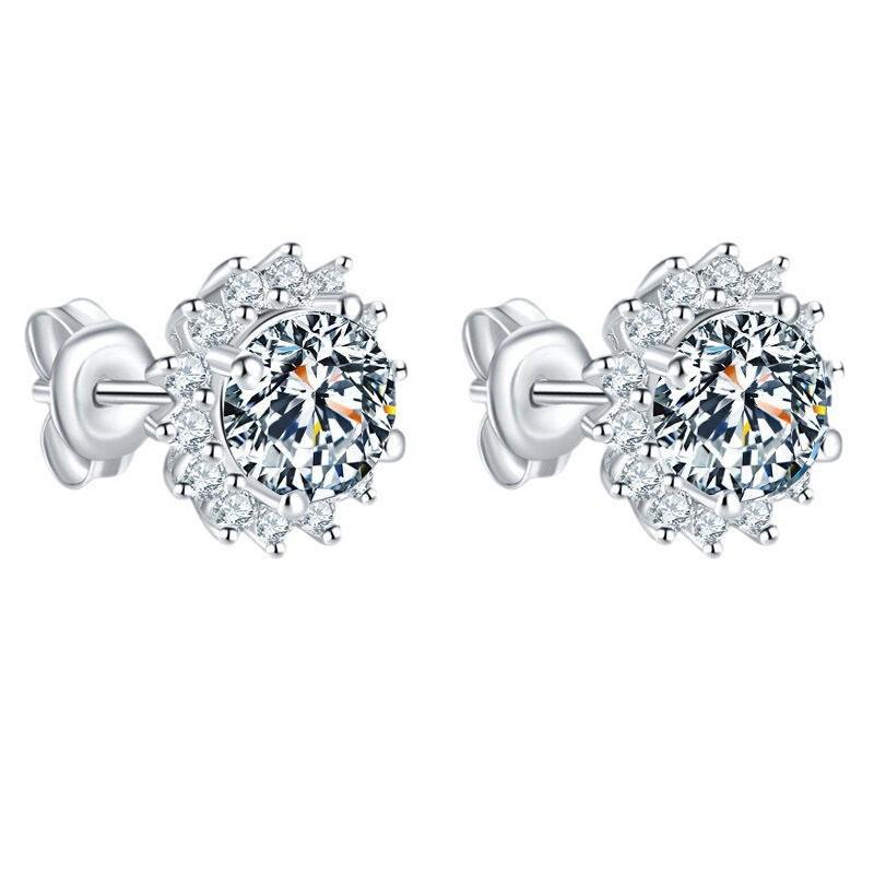 Sunflower Stud Earrings: One-Carat Zircon, Women's European & American Fashion