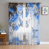Roses And Butterfly Floral Flower Blue Tulle Sheer Curtains for Living Room Bedroom Kitchen Decoration Voile Organza Curtains