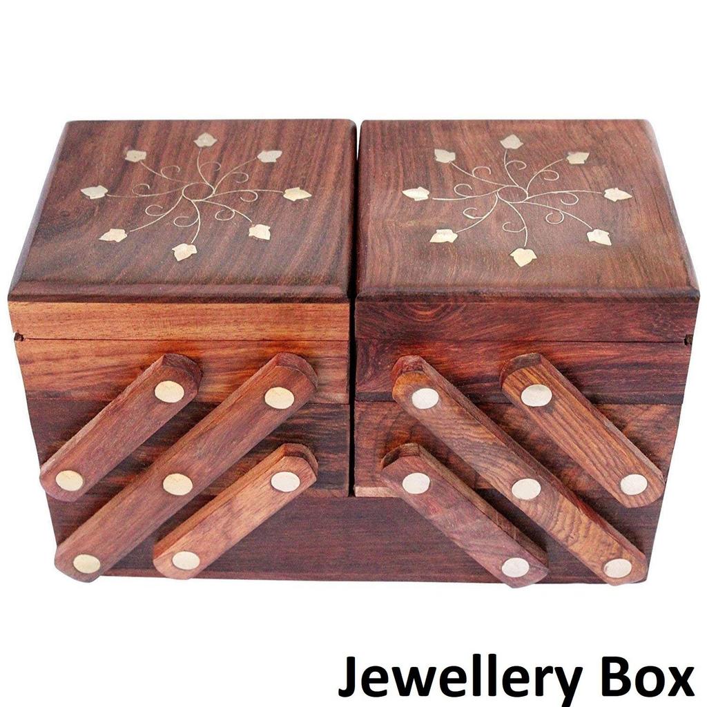 Wooden Jewellery Box for Women Hand Carved Sheesham Wood Carvings, Gift Items (5 Compartments)