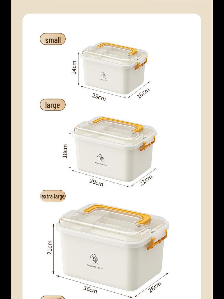 Вместительная переносная аптечка с многоуровневыми отделениями для хранения предметов первой помощи и средств экстренной помощи.