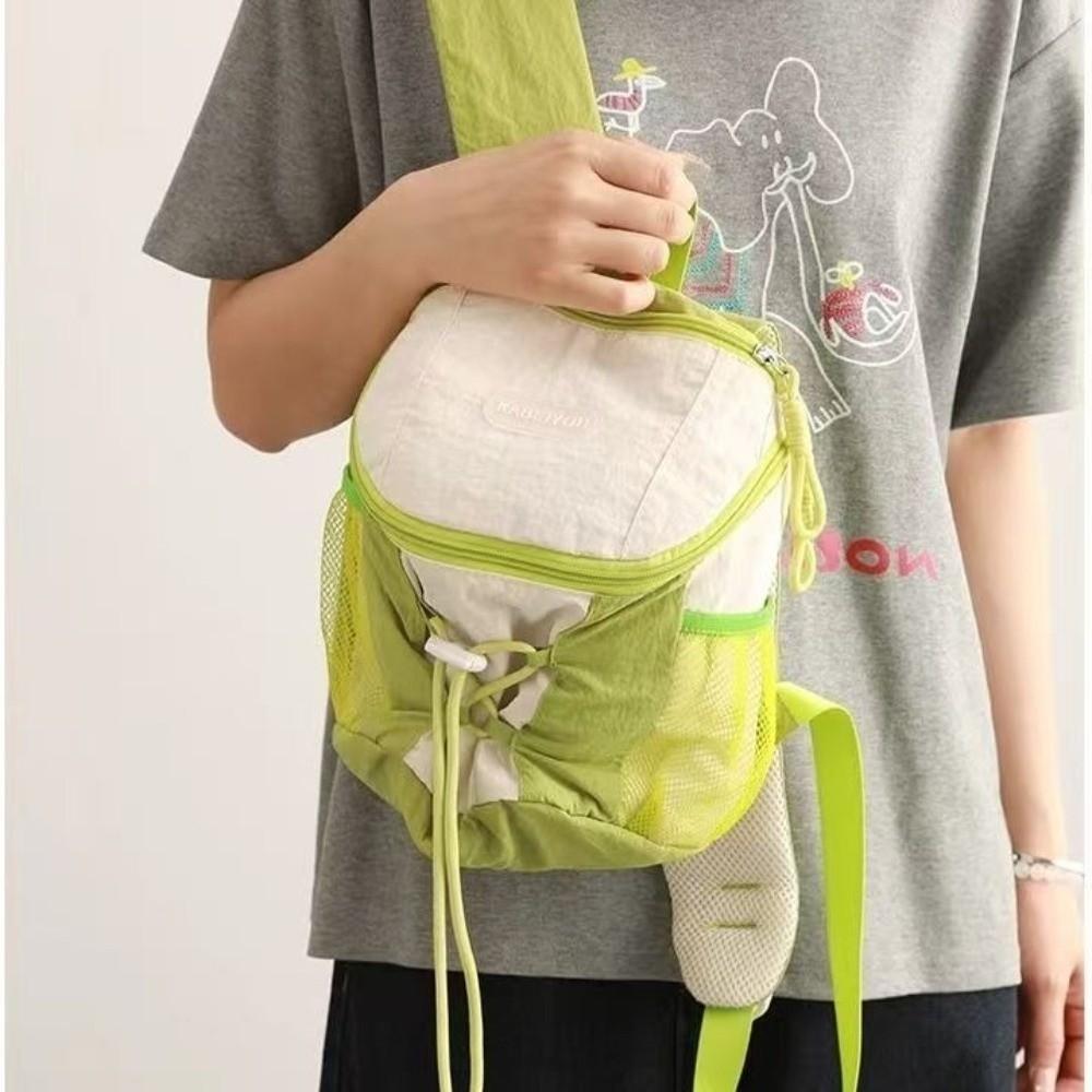 Patchwork Drawstring Backpack Y2k Student Schoolbag Versatile Casual Travel Bag Hiking