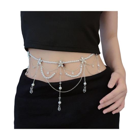 Женская цепочка на талию с кисточкой в виде бабочки и цветка, подвеска из искусственного жемчуга, поясная цепочка