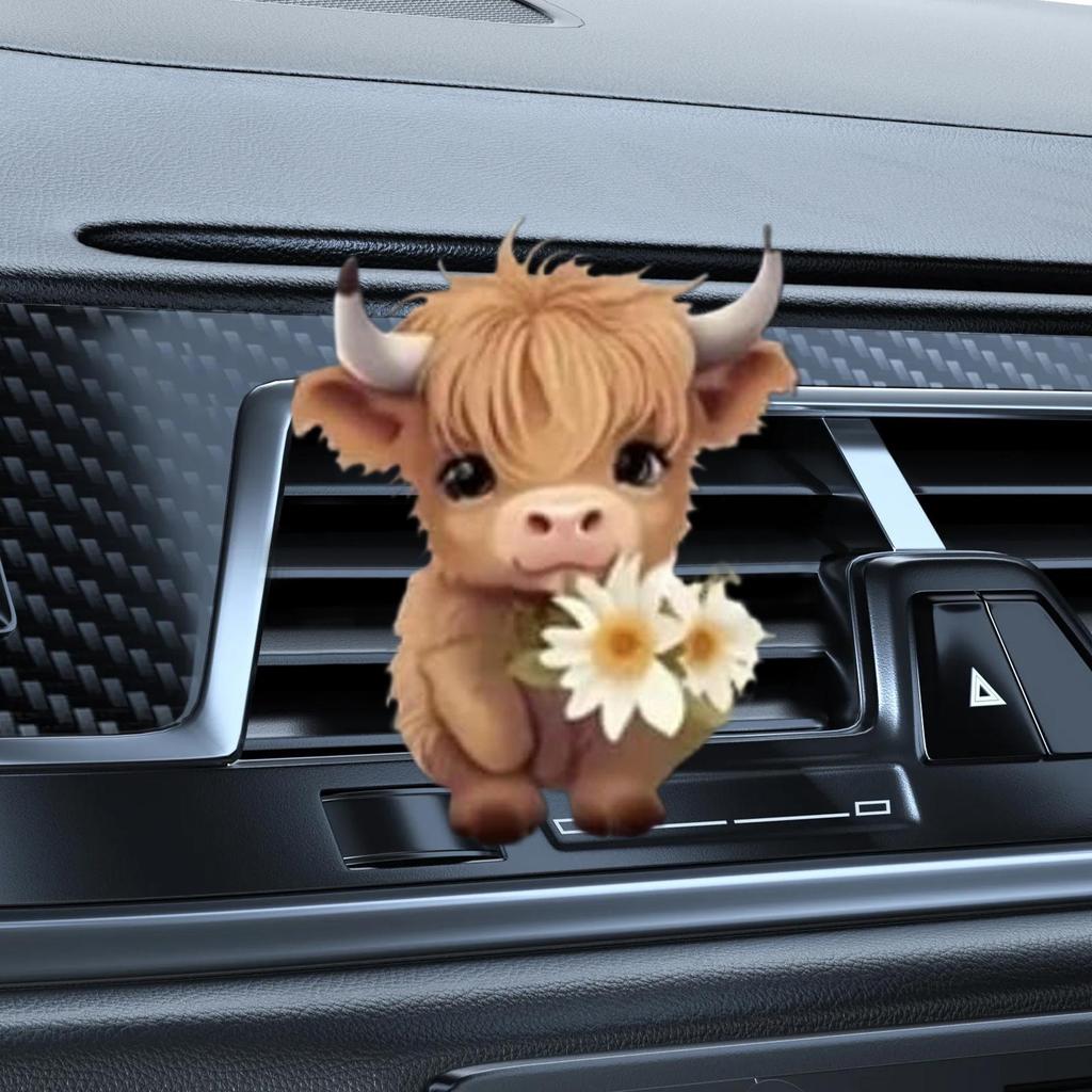 2D Acrylic Car Air Freshener Vent Clip, Cute Highland Cow Aromatherapy Diffuser for SUV Truck, Vehicle Scent Clip