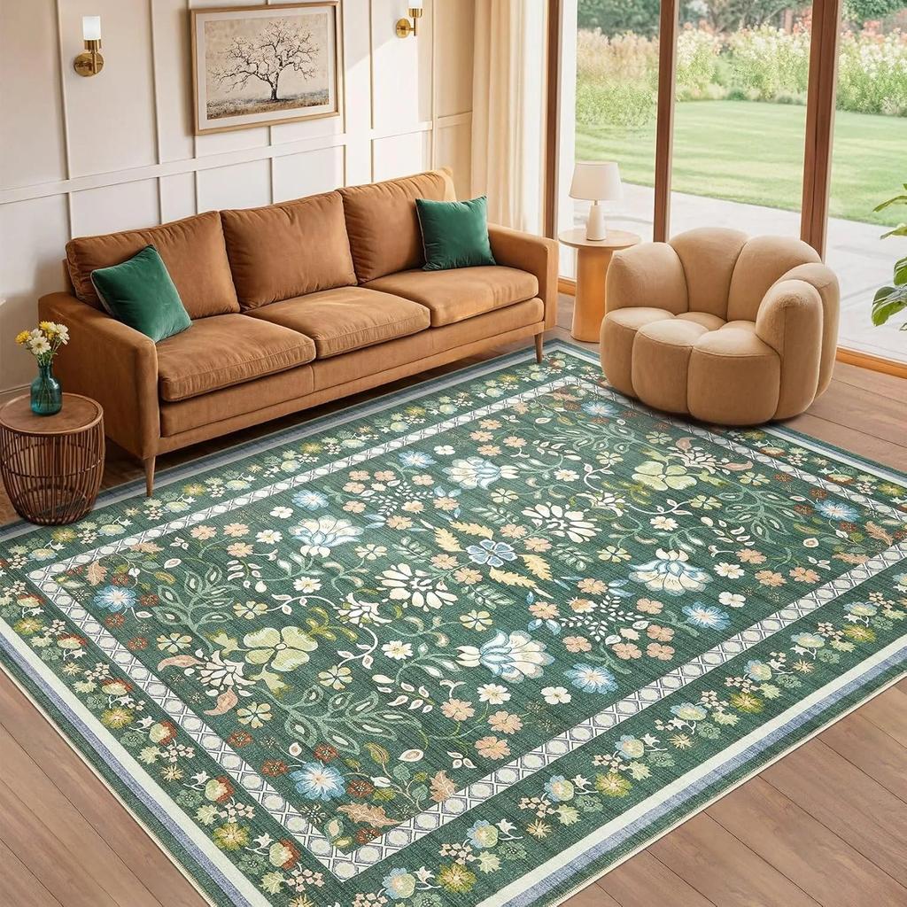 Ковер для гостиной Прикроватный коврик для спальни Ковры машинной стирки Весенние цветы Растение Ретро Домашний декор Ковер