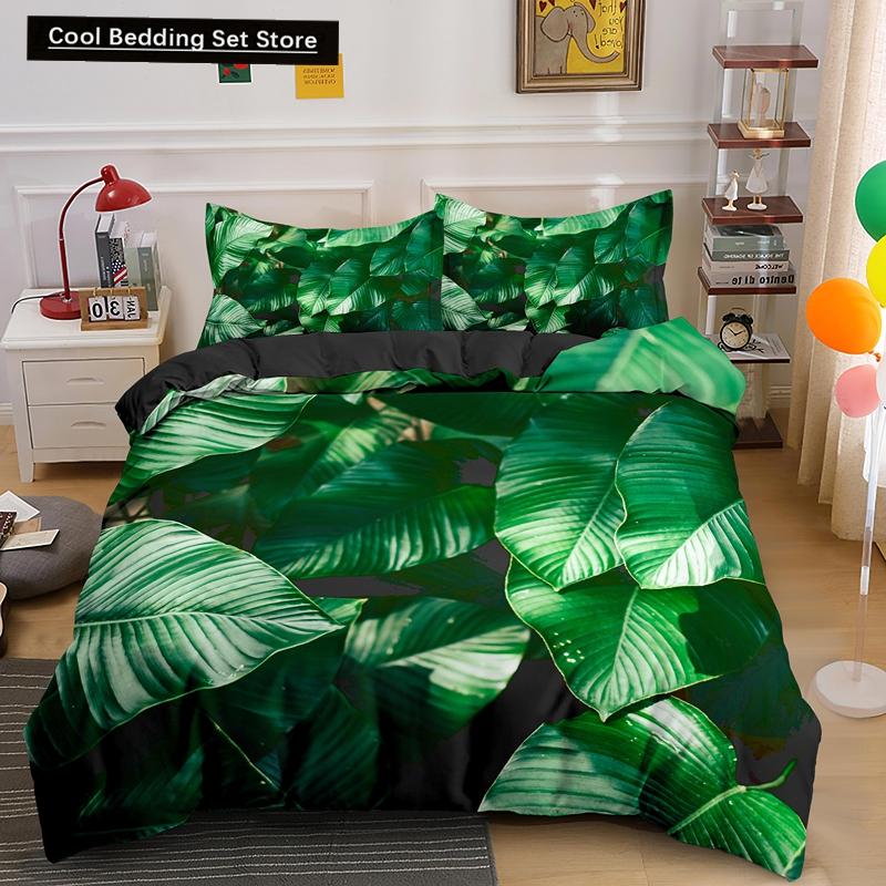 Комплект постельного белья «Природа» с изображением тропических зеленых листьев, джунглей и растений, пододеяльник с 3D-ботаническим рисунком из полиэстера