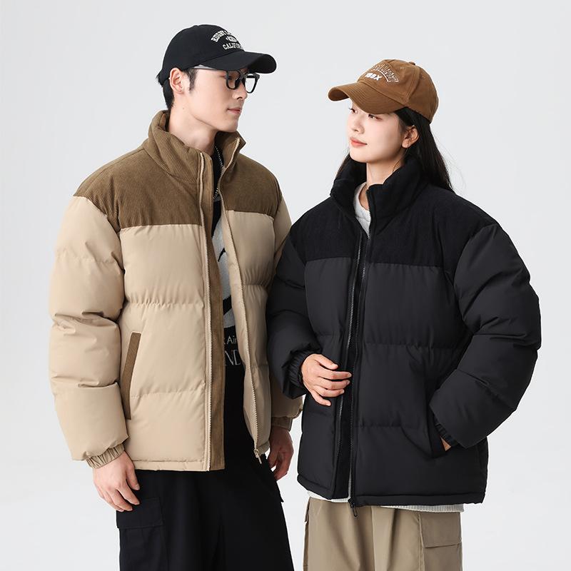 2025 парная хлопковая одежда американская вельветовая вставка воротник-стойка свободная теплая хлопковая одежда повседневная модная куртка