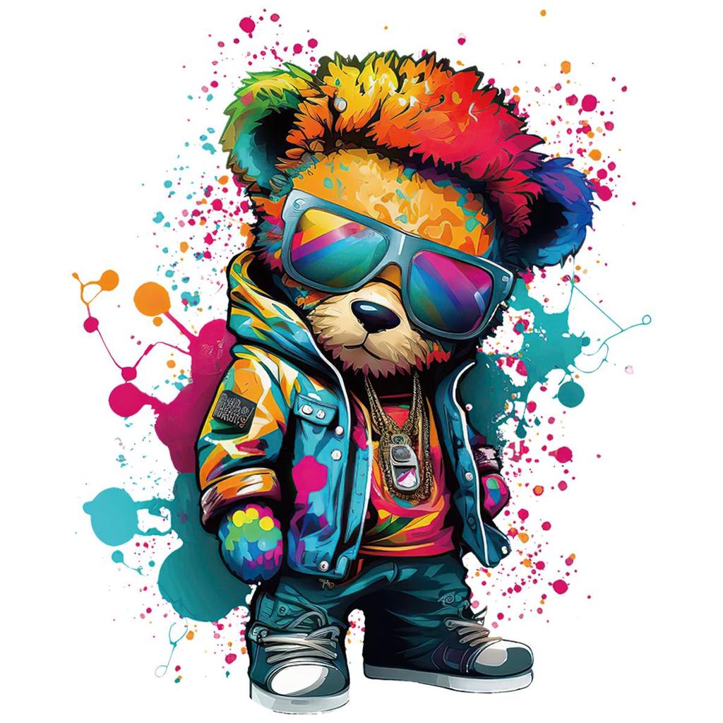 Cool Bear With Stylish Glasses Heat Transfer Sticker, DIY Colorful Animal Iron-On Decals For Clothes, T-Shirt Making, Pillow Decorating
