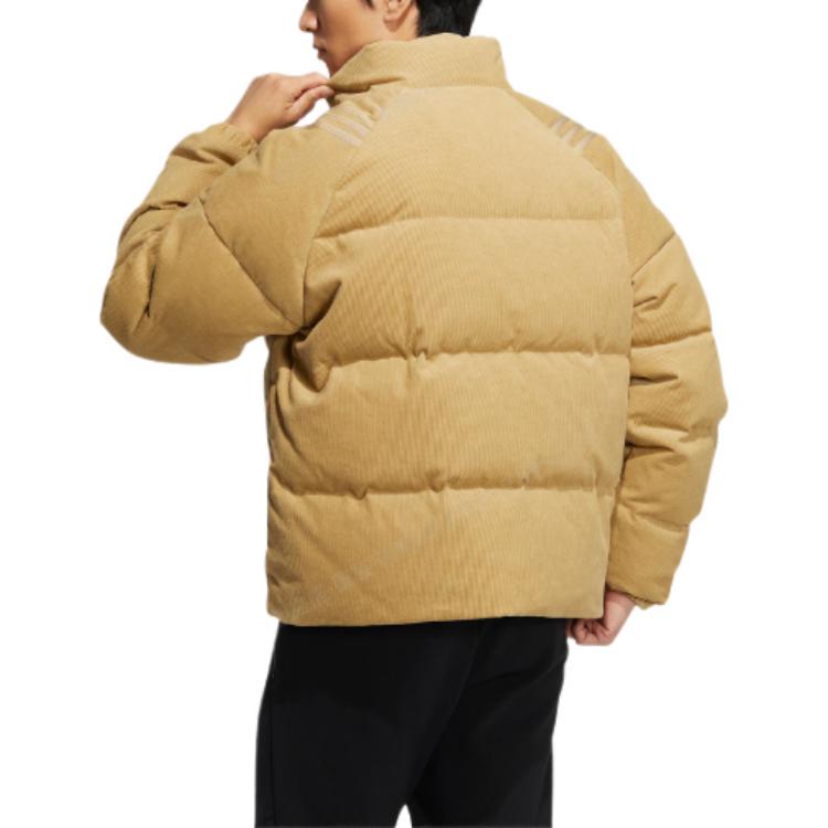 Adidas Solid Color Logo Embroidered Stand Collar Long Sleeve Down Jacket Men Outerwear Light-Khaki HN2124