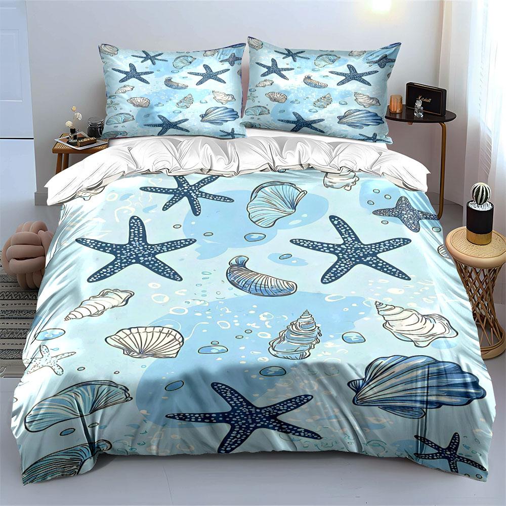 Starfish and seashells pattern. Bedding sets Duvet cover sets Duvet covers Pillowcases(1 * Duvet Cover 2 * Pillowcases without duvet insert)