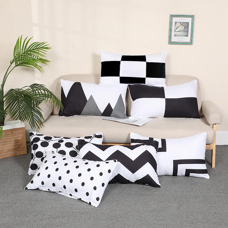 Nordic Rectangular Pillow Black Geometric Cushion Living Room Sofa Chair Pillowcase Pillow Case Suede Geometric Pattern