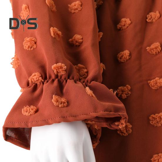 Women Spring Fall Dress Dot Applique Solid Color V Neck Belted Tight High Waist A Line Irregular Ruffle Hem Bohemian Flowy Wedding Party Maxi Dress