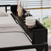 Iron Bed, Loft Bed, Double-Layer Storage Under the Desk, Upper Bed with Storage, With Wardrobe, Iron + MDF, Black, 140x200cm