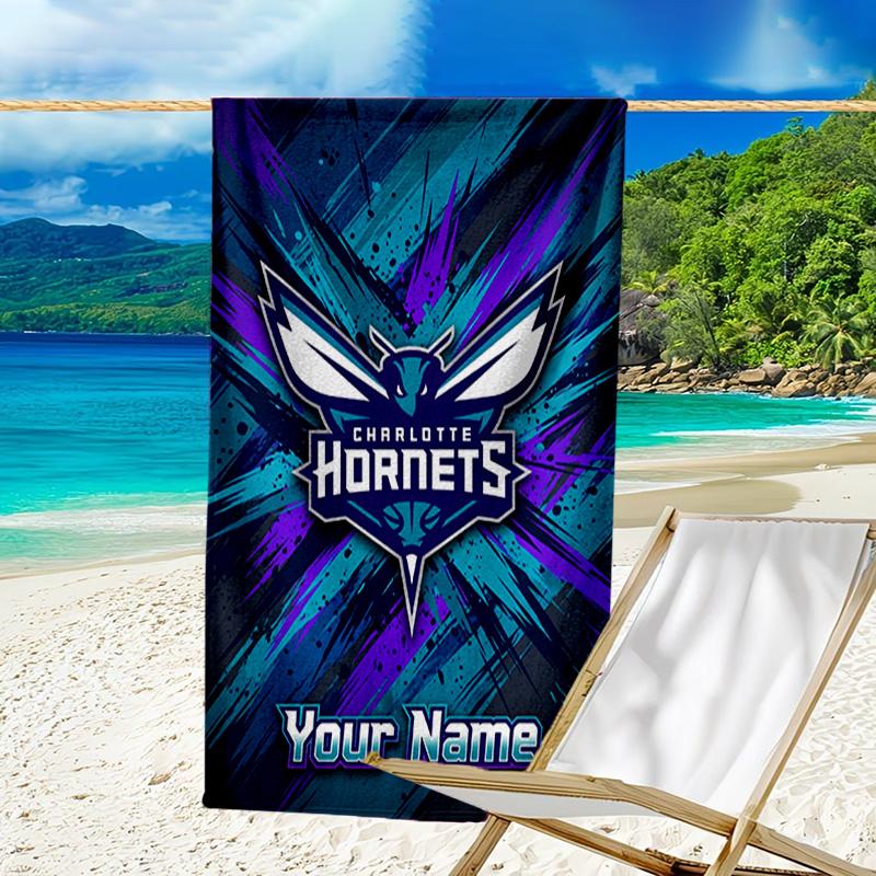 Custom Name Beach Towel Charlotte Logo Art Beach Towel, Soft Microfiber, Gift for Her/Him, Birthday, for Pool, Beach, Travel, Fan gifts