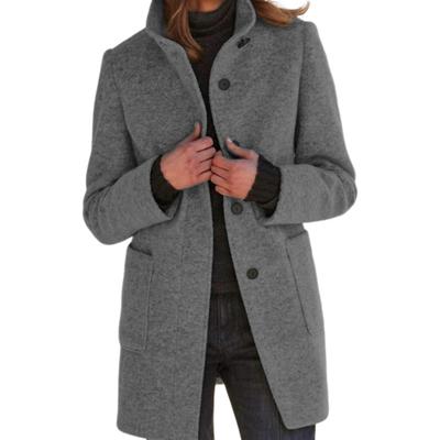 Женское зимнее пальто однобортное ретро воротник стойка длинные рукава кардиган на пуговицах