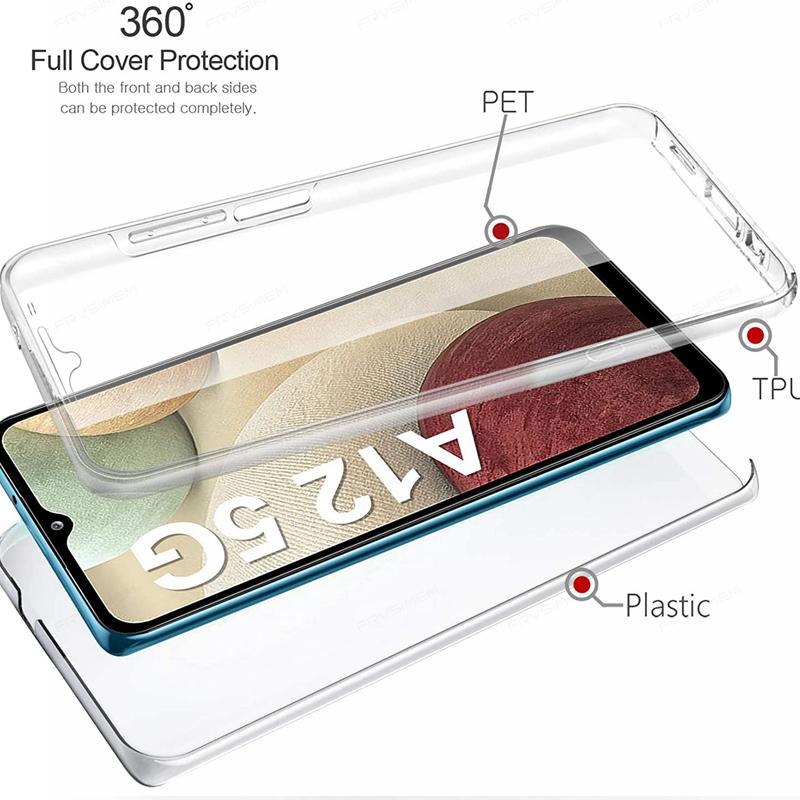 Чехол для телефона с защитой на 360 градусов для Samsung Galaxy A14 A34 A54 A03 A12 A23 4G A32 A72 A52S A22s 5G A13 A33 A53 Жесткий ПК + Мягкий силиконовый прозрачный чехол из ТПУ