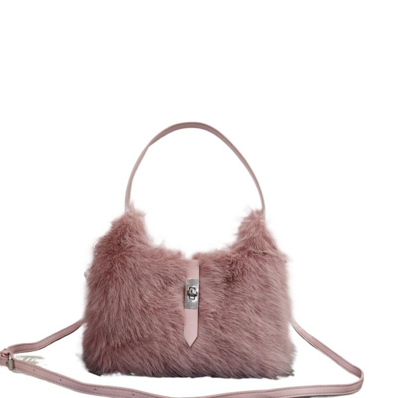New Plush Handbag for Autumn and Winter 2025 Luxury Soft Half Moon Bag Faux Fur Underarm Bag Cute Lockable Single-shoulder Bag