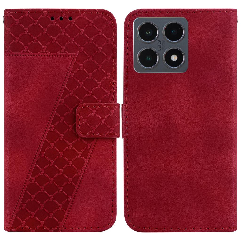 For Xiaomi 15T Stand Case 7-Shaped Pattern Imprint Leather Phone Cover with Strap