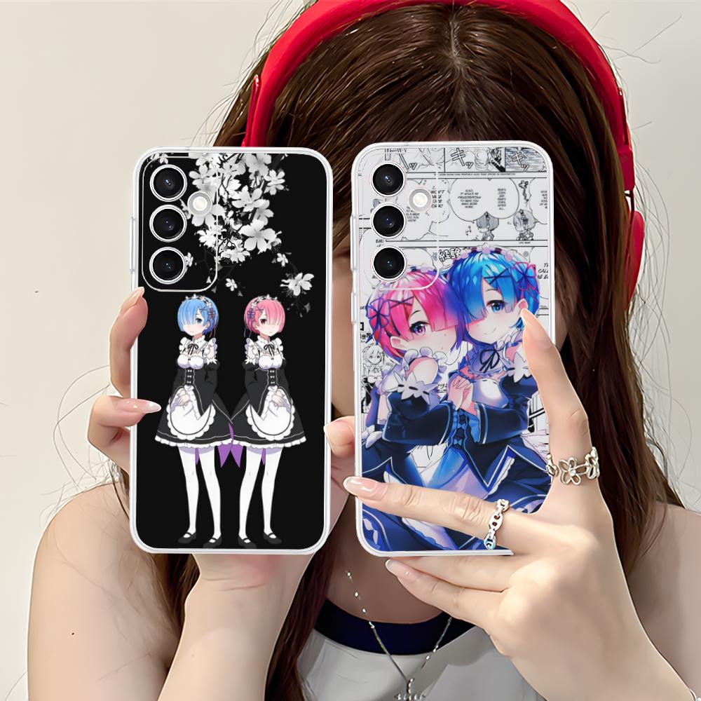 Прозрачный чехол для мобильного телефона ReZero Rem Ram для Samsung Galaxy S25 S24 S23 S22 S21Plus FE Ultra Цветная обложка