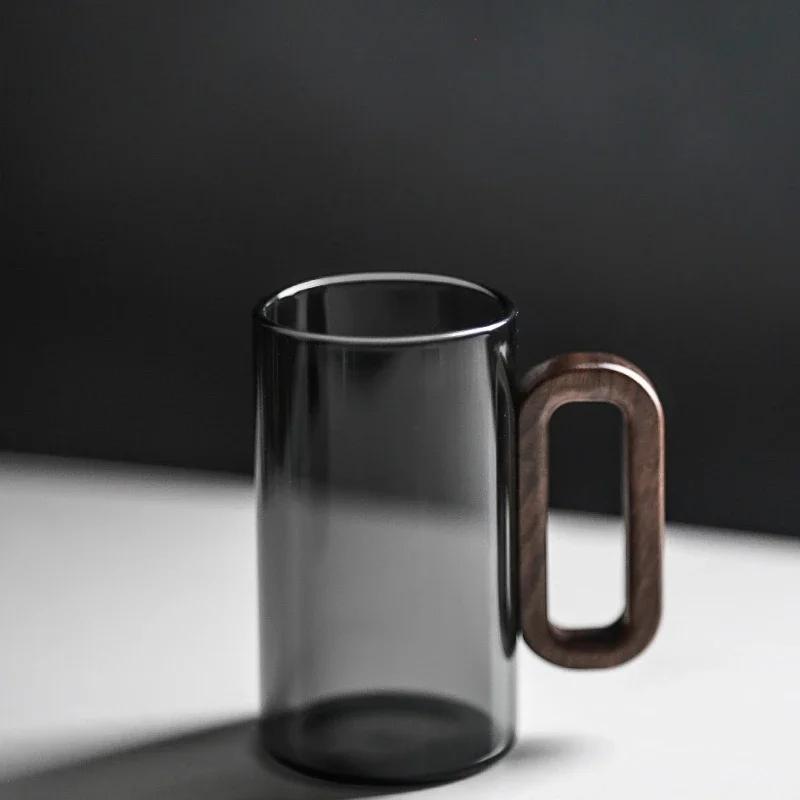 360ml High Borosilicate Glass Tea Cups Heat Resistant Clear Coffee Cups Wooden Handle Drinking Water Cup Home Office Drinkware