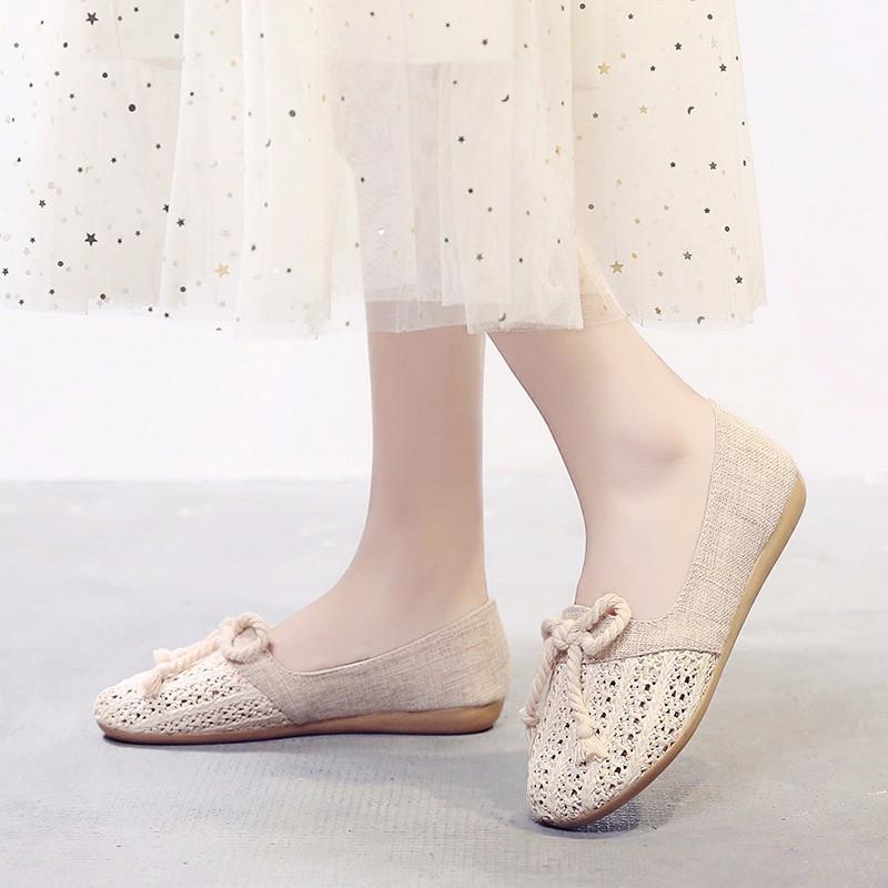 Fashion Women Flat Casual Shoes Lovely Butterfly-knot Ladies Loafers Spring/Autumn Women Canvas Breathable Hollow Out Shoes Lazy Shoes