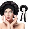 Women Shower Cap Sleeping Satin Bonnet Solid Color Adjustable Lace-up Bow Waterproof High Density Women Braids Curly Night
