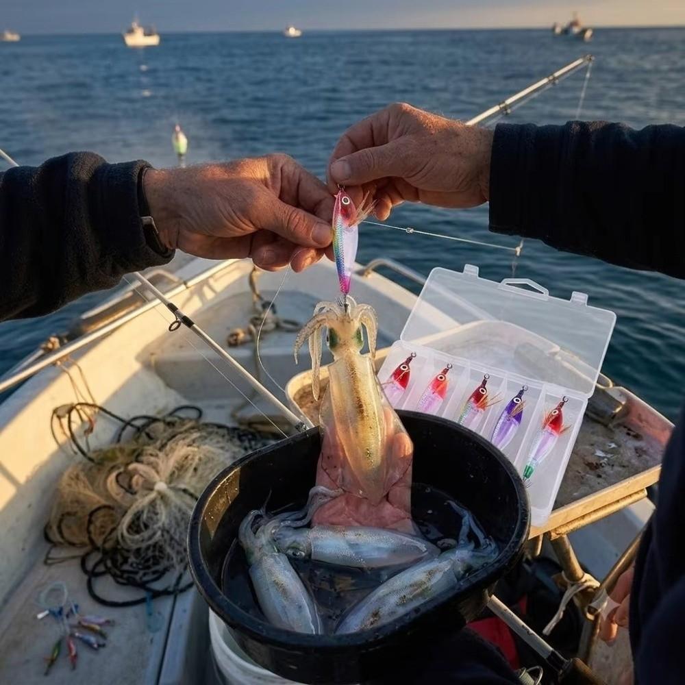 5pcs/Box 5pcs Boxed UV Luminous Squid Bait UV Luminous Sinking Wood Shrimp Lure Deep Sea Fishing