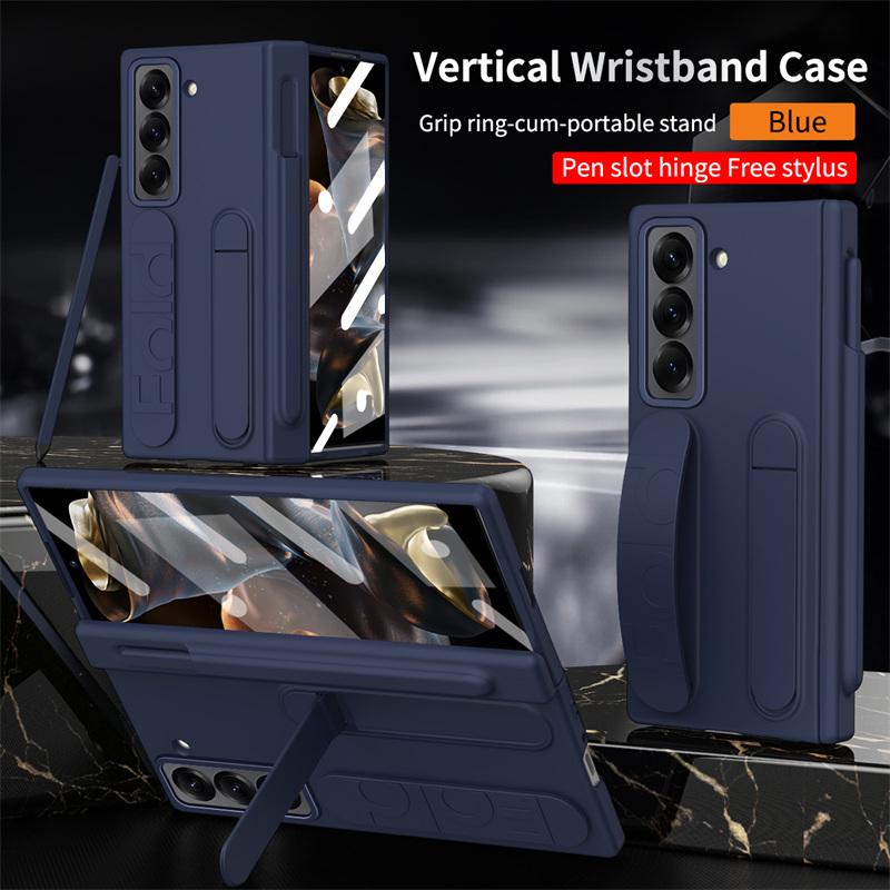 Hinge Elastic Wristband Stand Pen Slot Case for Samsung Z Fold Special / W25 / Z Fold 8 7 / Z Fold8 Ultra Tempered Glass Sytlus