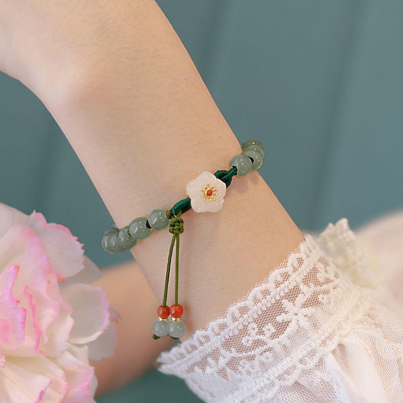 Браслеты из персикового нефрита для женщин и девочек, китайские старинные красные бусины агата, браслет с подвесками, плетеная ручная веревка, ювелирные изделия, подарок