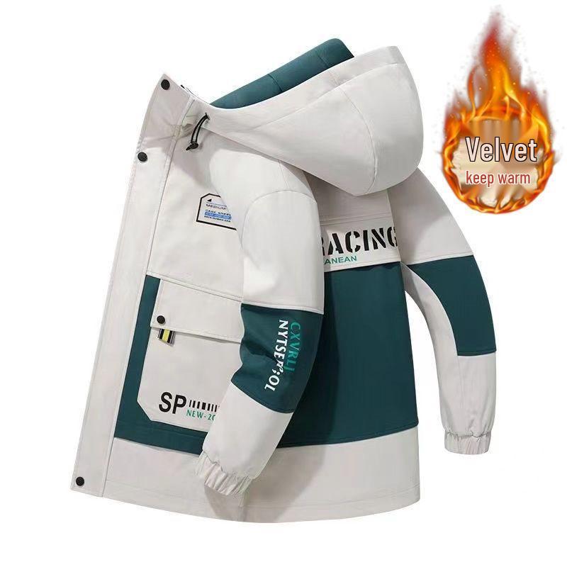 Мужская теплая зимняя флисовая хлопковая куртка с капюшоном для подростков - Модная рабочая верхняя одежда