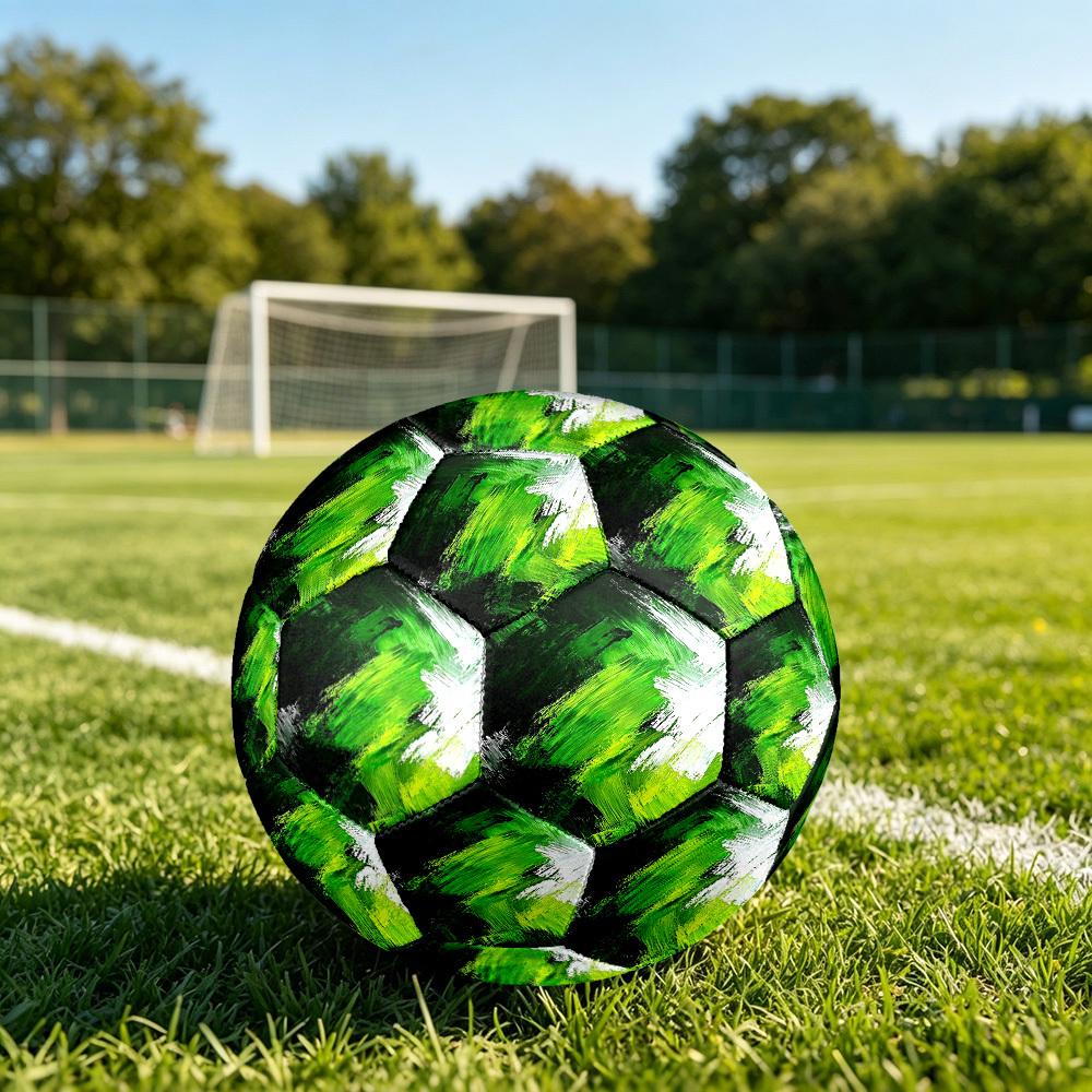 1pc Abstract Green Brushstrokes Theme Soccer Ball Football, Size 5, Lightweight PVC, Outdoor Training Soccer Ball,Gift j60426