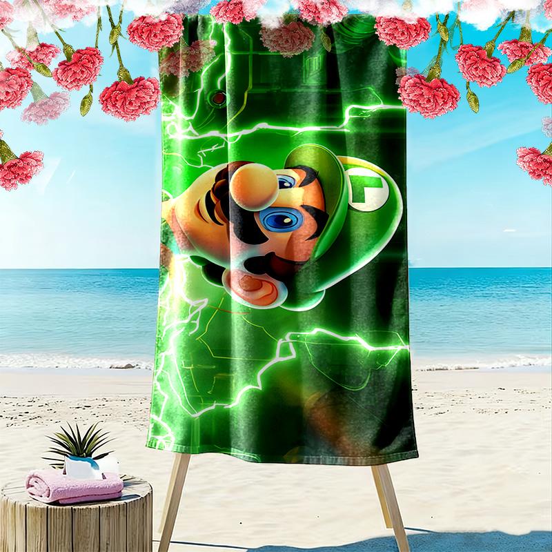 Luigi & Mario Car Trip Print Beach Towel, Large Soft Quick Dry Towel for Beach Camping Swimming